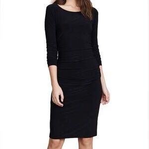 Kamali Kulture x Norma Kamali long sleeve shirred waist dress S black ruched LBD